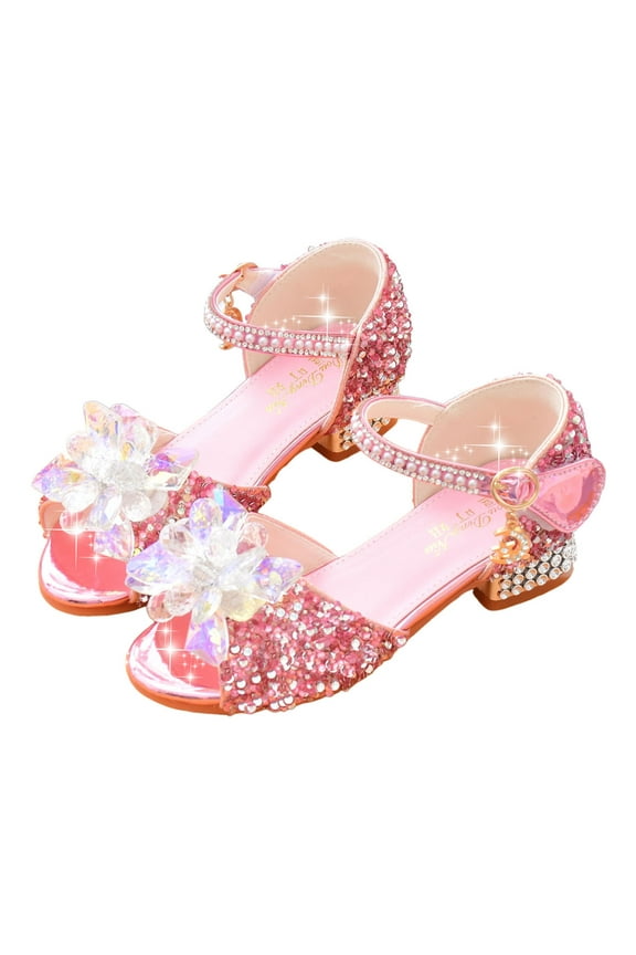 Little Kids Girls Dress Pumps Glitter Sequins Princess Low Heels Princess Dress Shoes Party Dance Shoes Rhinestone Sandals Kids High Heels