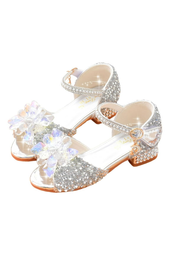 Little Kids Girls Dress Pumps Glitter Sequins Princess Low Heels Princess Dress Shoes Party Dance Shoes Rhinestone Sandals Kids High Heels