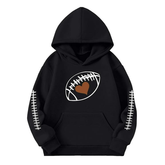 Little Kids Hooded Sweatshirt Girls Pullover Football Print Casual Warm Lined Hoodie Clothes Black Size 5-6T