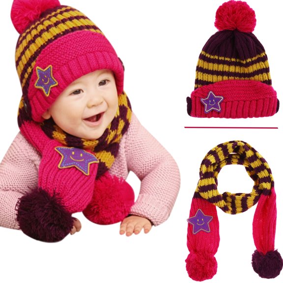 Little Kids Knitted Winter Beanie Hat and Scarf Set, 6 Months Baby to Toddlers