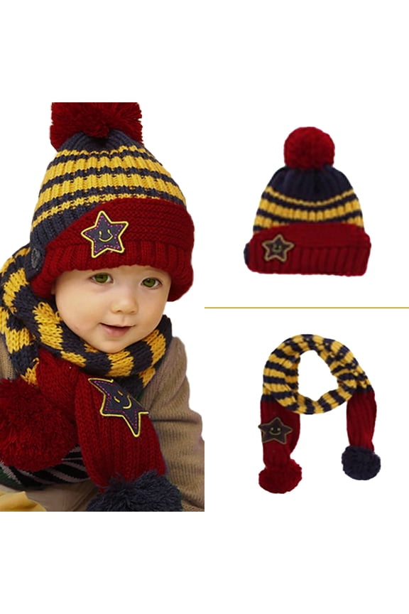 Little Kids Knitted Winter Beanie Hat and Scarf Set, 6 Months Baby to Toddlers