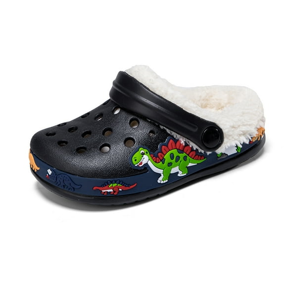Little Kids Lined Clogs Boys Garden Slippers Kids Plush Warm Slippers Fuzzy Plush Lined Home Bedroom Slippers Non-Slip Indoor Outdoor Mules for Boys Girls Toddler Black 27