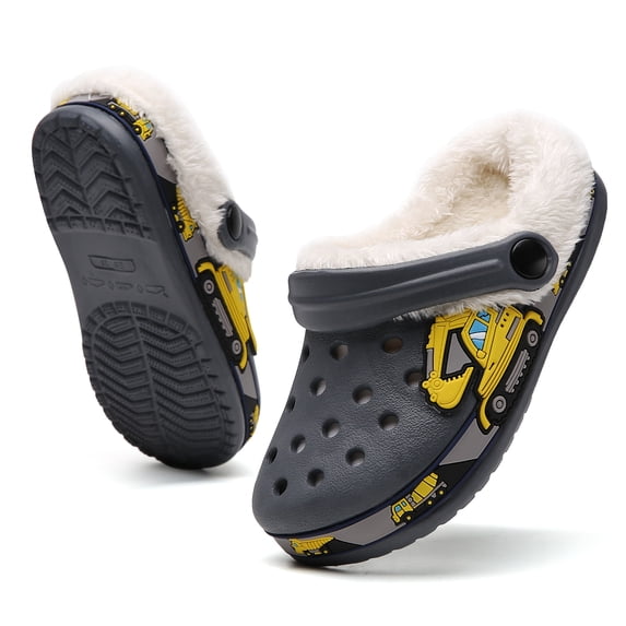 Little Kids Lined Clogs Boys Garden Slippers Kids Plush Warm Slippers Fuzzy Plush Lined Home Bedroom Slippers Non-Slip Indoor Outdoor Mules for Boys Girls Toddler Gray 26