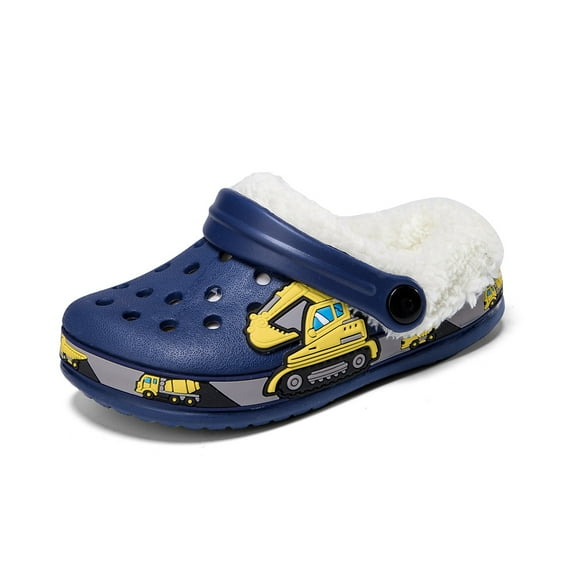 Little Kids Lined Clogs Boys Garden Slippers Kids Plush Warm Slippers Fuzzy Plush Lined Home Bedroom Slippers Non-Slip Indoor Outdoor Mules for Boys Girls Toddler Navy 26