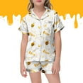 thumbnail image 1 of Little Kids Silk Pajamas Girls Cute Printed Short Sleeve & Short Pants Outfit Comfortable Bee Festival Sleepwear Set White,150, 1 of 5
