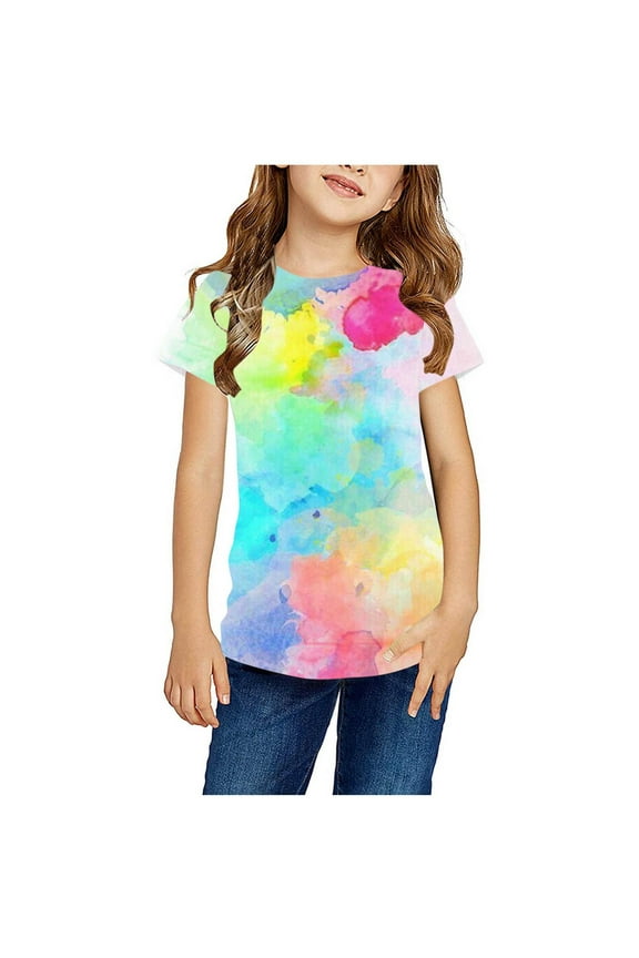 Little Kids Tie Dye Shirt for Boys Girls Summer Fashion Tops Causal Crewneck Baisc Tees 3-14 Years