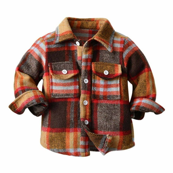 Little Kids Toddler Baby Boy Girl Flannel Shirt Jacket Plaid Long Sleeve Button Down Fall Flannel Shacket Coat Tops
