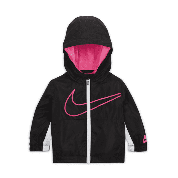 Nike Kids' 12M Rush Pink Velboa Windbreaker Jacket for Girls – Hooded, Full Zip, Lightweight, Casual, Activewear, Spring/Fall