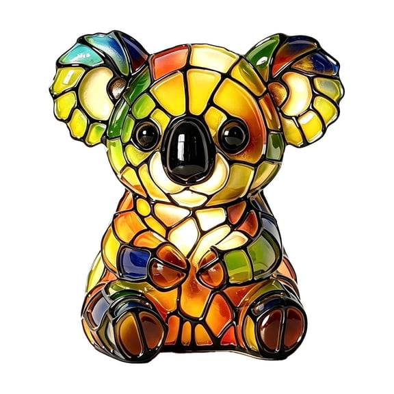 Little Koala Lamp Figurine, Retro Stained Resin Table Lamp, 3D Animal Charge Powered Night Light, Stained Glass Lamp for Bedroom Home Office Desk Decor, A