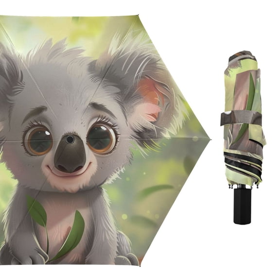 Little Koala Leaves Cartoon All Weather Umbrella Triple Folding Parasol 6 Ribs UV Protection Portable