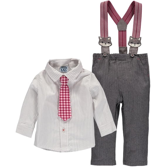 Little Lad Baby Boys 0-9 Months Woven Suspender Pant Set (Grey 3/6 Months)