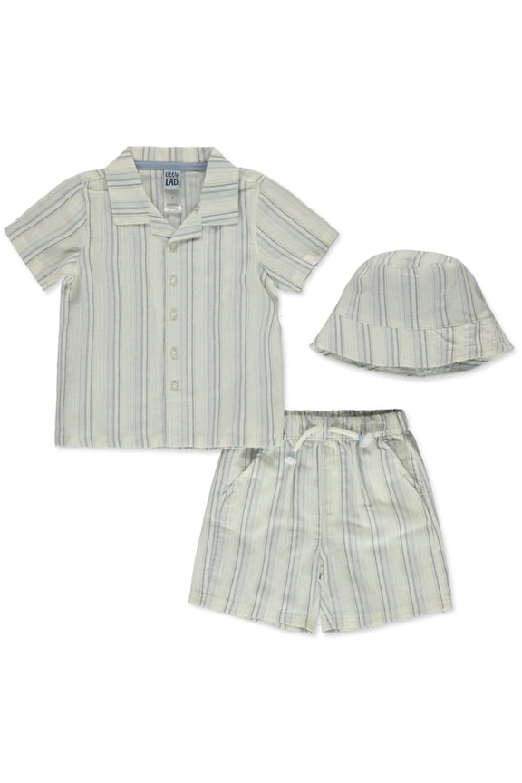 Boys' 3-Piece Cabana Shorts Set Outfit Color: dusty blue Size: 3t