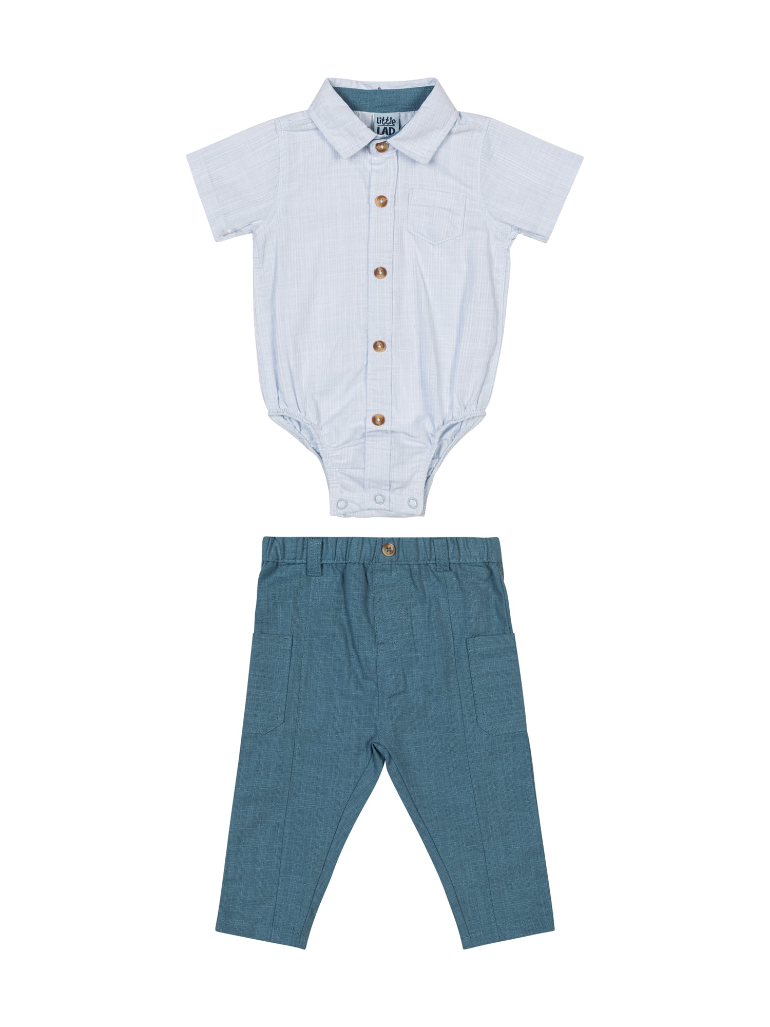 Little Lad Newborn Boys' Short Sleeve Shirt and Pant, 2-Piece Set, Sizes 0/3M-6/9M