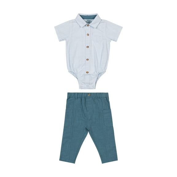 Little Lad Newborn Boys' Short Sleeve Shirt and Pant, 2-Piece Set, Sizes 0/3M-6/9M