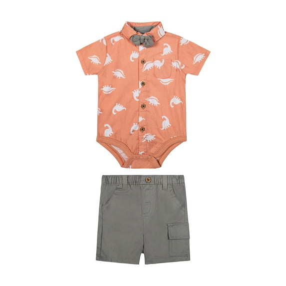 Little Lad Newborn Boys' Short Sleeve Shirt and Short, 2-Piece Set, Sizes 0-3M-6-9M