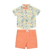 Little Lad Newborn Boys' Short Sleeve Shirt and Short, 2-Piece Set, Sizes 0-3M-6-9M