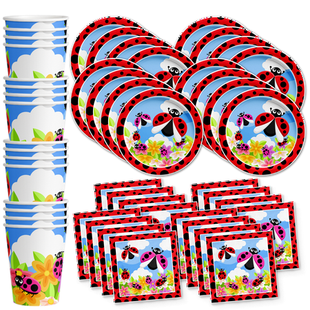 Little Lady Bug Birthday Party Supplies Set Plates Napkins Cups Tableware Kit For 16