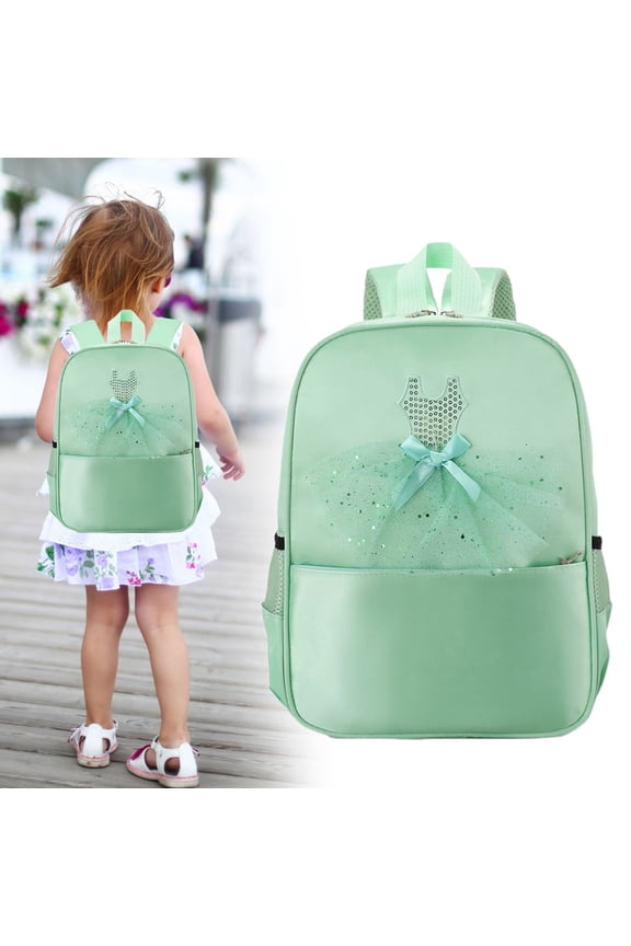 Little Lady' Travel Backpack, Dance Class Pack For Elementary Learnerss (Carryall, Gifts), Green, Custom Little Lady Backpack, Satin Fabric, Ballet Design, For sch○○l & Travel, Meiiso
