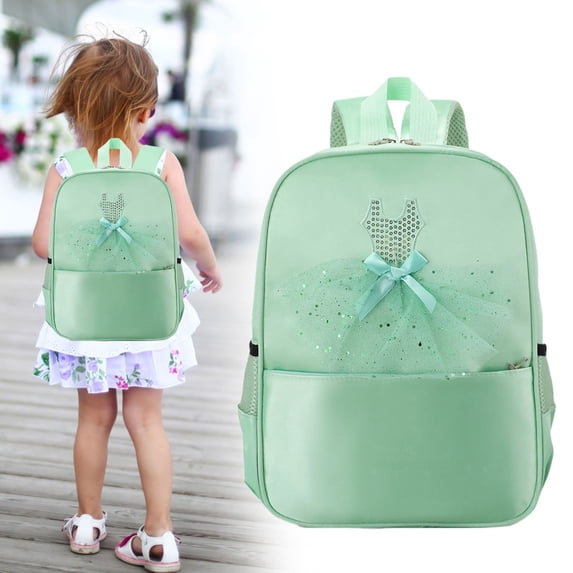 Little Lady' Travel Backpack, Dance Class Pack For Elementary Learnerss (Carryall, Gifts), Green, Custom Little Lady Backpack, Satin Fabric, Ballet Design, For sch○○l & Travel, Meiiso