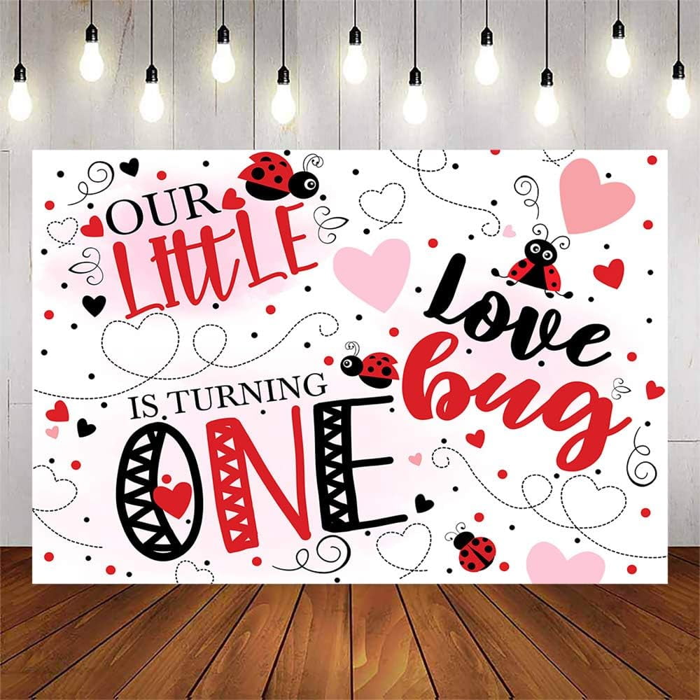 Little Ladybug Birthday Background 1st Birthday Backdrop Red Heart ...