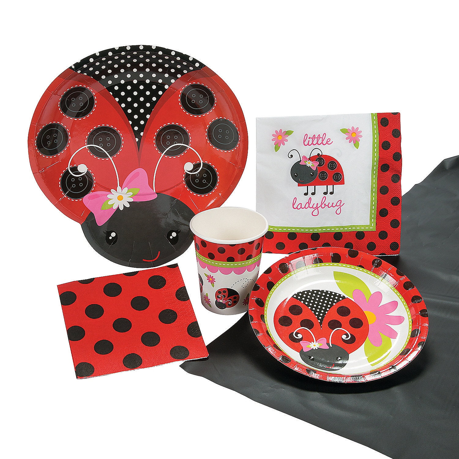 Little Ladybug Tableware Kit for 8 Guests, Party Supplies, Birthday, 57 Pieces