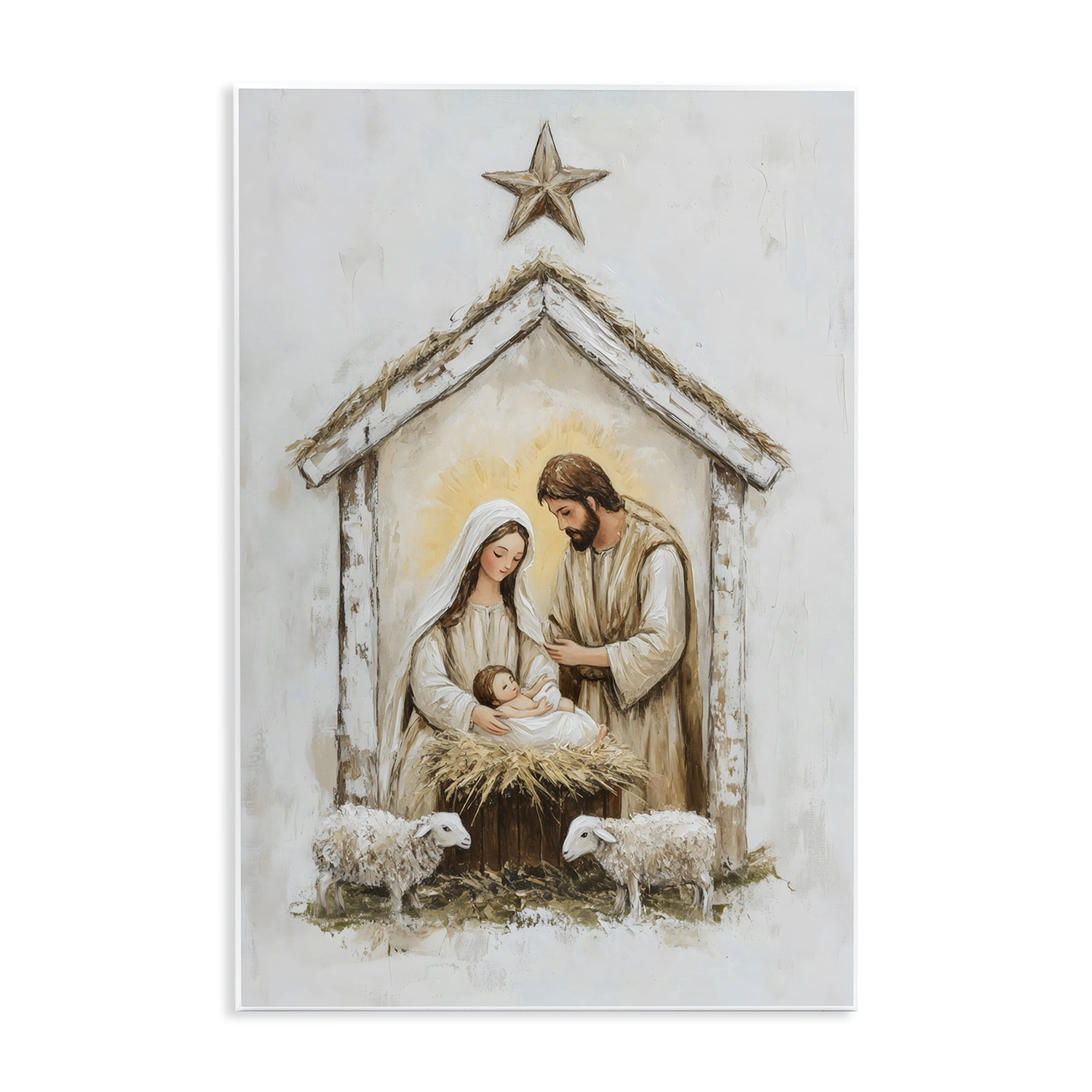 Little Lambs & Nativity Wall Plaque Art, design by Petal Prints Design