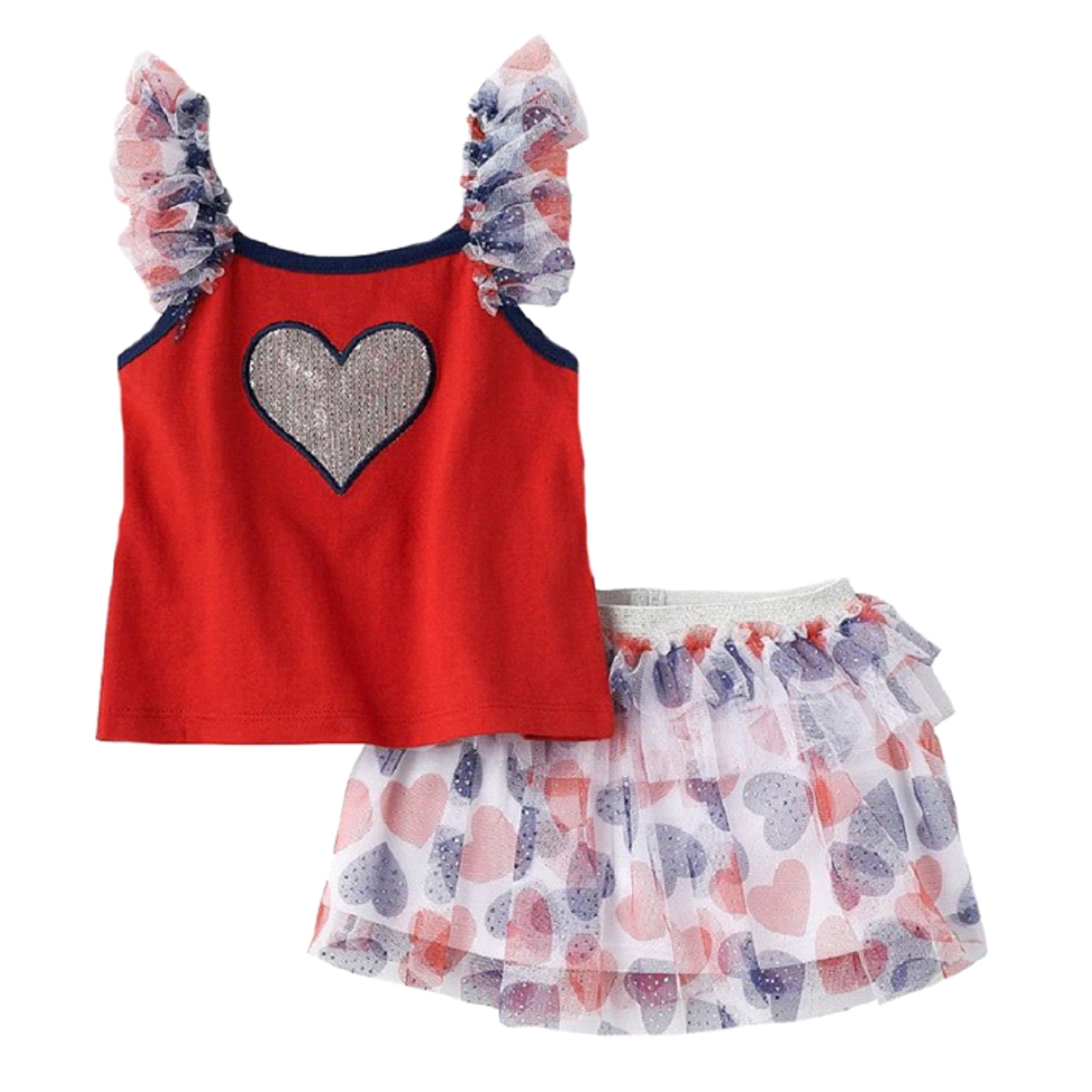 Lasstop Little Lass Infant Girls Red White Blue Heart Shirt Skirt Set Outfit ...