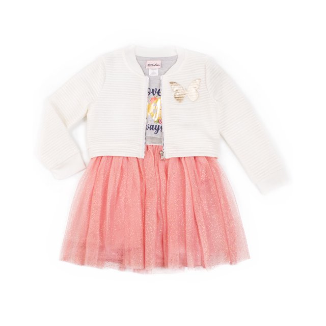 Little Lass Cozy Bomber Jacket and Fashion Tutu Dress, 2-Piece (Little Girls)