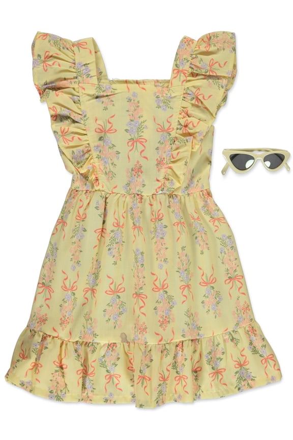 Girls' 2-Piece Bows Dress Sunglasses Set Outfit Color: yellow Size: 4