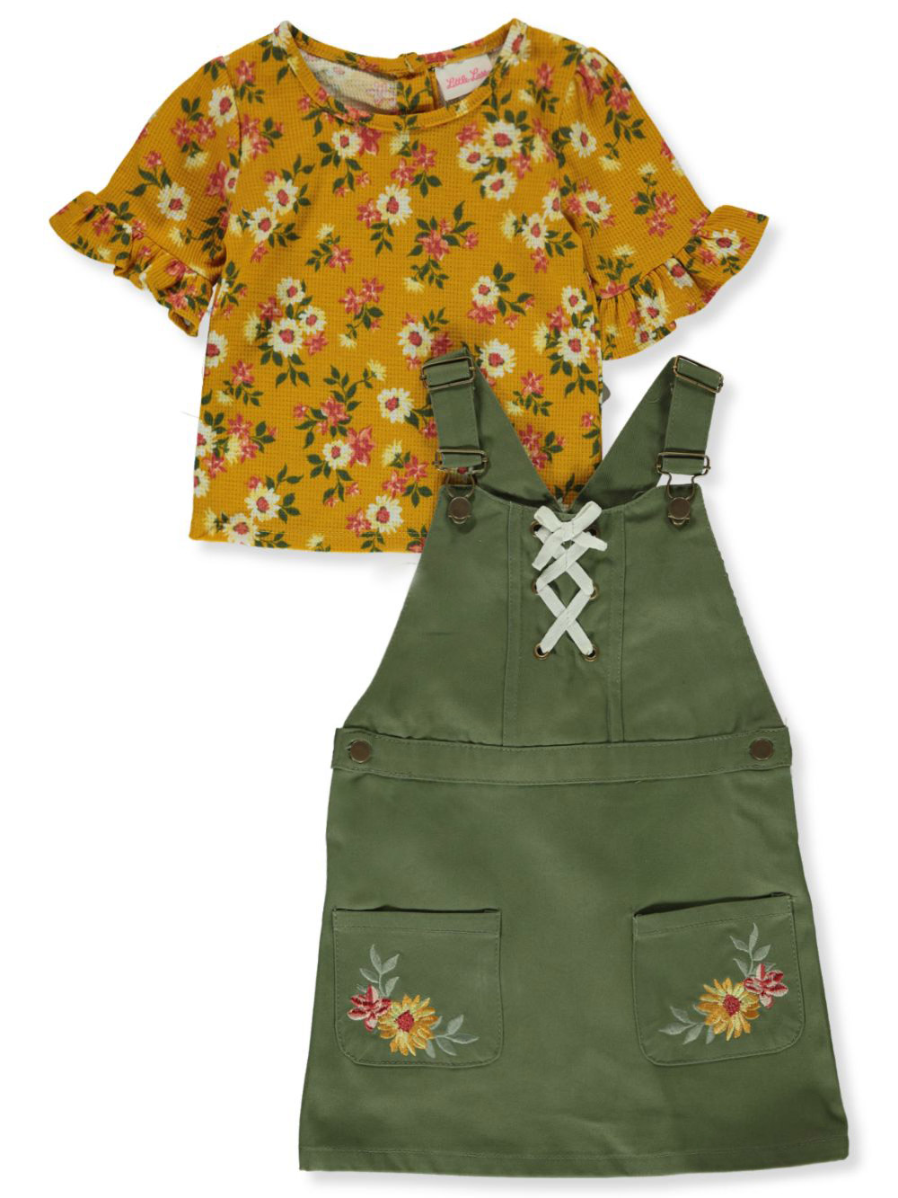 Little Lass Girls' 2Piece Floral Jumper Set Outfit olive, 6x (Little
