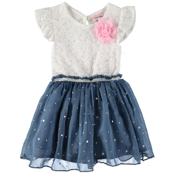 Little Lass Girls 2T-4T Floral Lace Dress (Blue 4T)