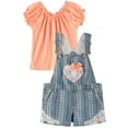 thumbnail image 1 of Little Lass Girls 2T-4T Two Piece Denim Shortall Set (Orange 3T), 1 of 1