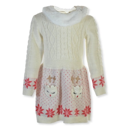 Little Lass Girls' 3-Piece Reindeer Dress Set Outfit Color: ivory Size: 4t