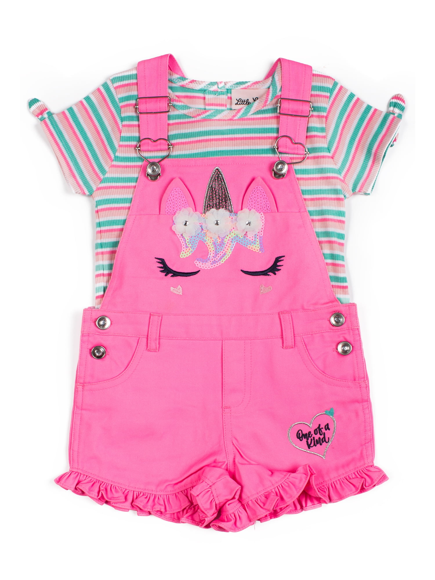 Little Lass Girls Knit Tee and Overall, 2Piece Outfit Set, Sizes 46X