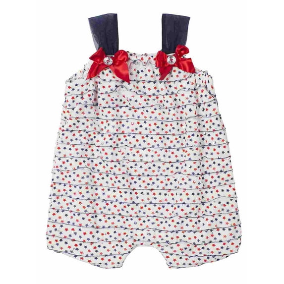 Little Lass Infant Girl Red White Blue Star Romper Sleeveless Creeper 18m