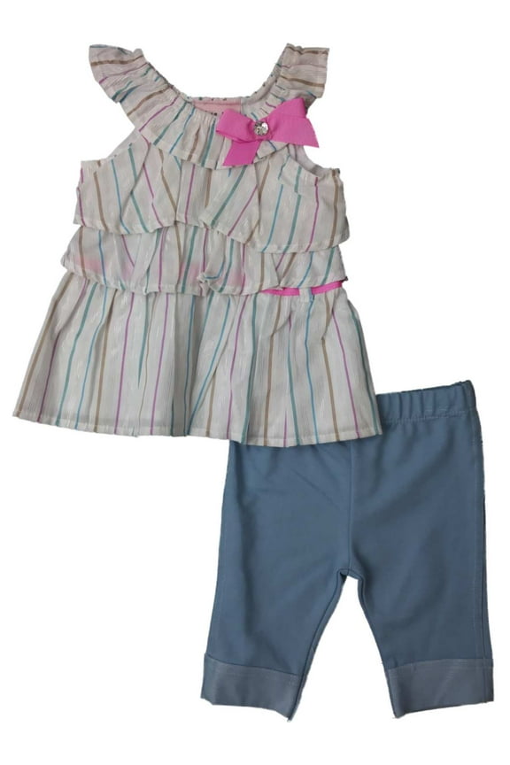 Infant Girls White Striped Peasant Tank Top 2-PC Skimmer Outfit