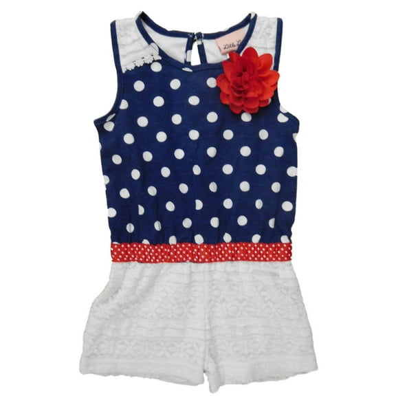 Little Lass Infant & Toddler Girls Blue Polka Dot Romper Patriotic Outfit 4T