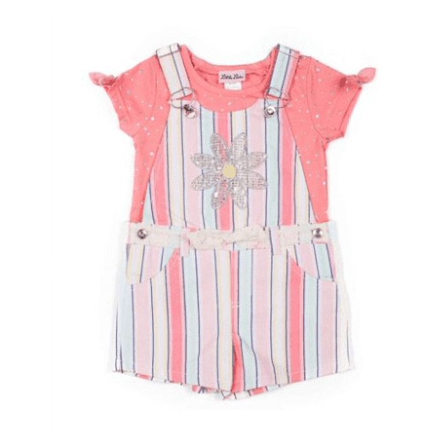 Little Lass Printed Twill Shortall and Fashion Top, 2Piece Outfit Set