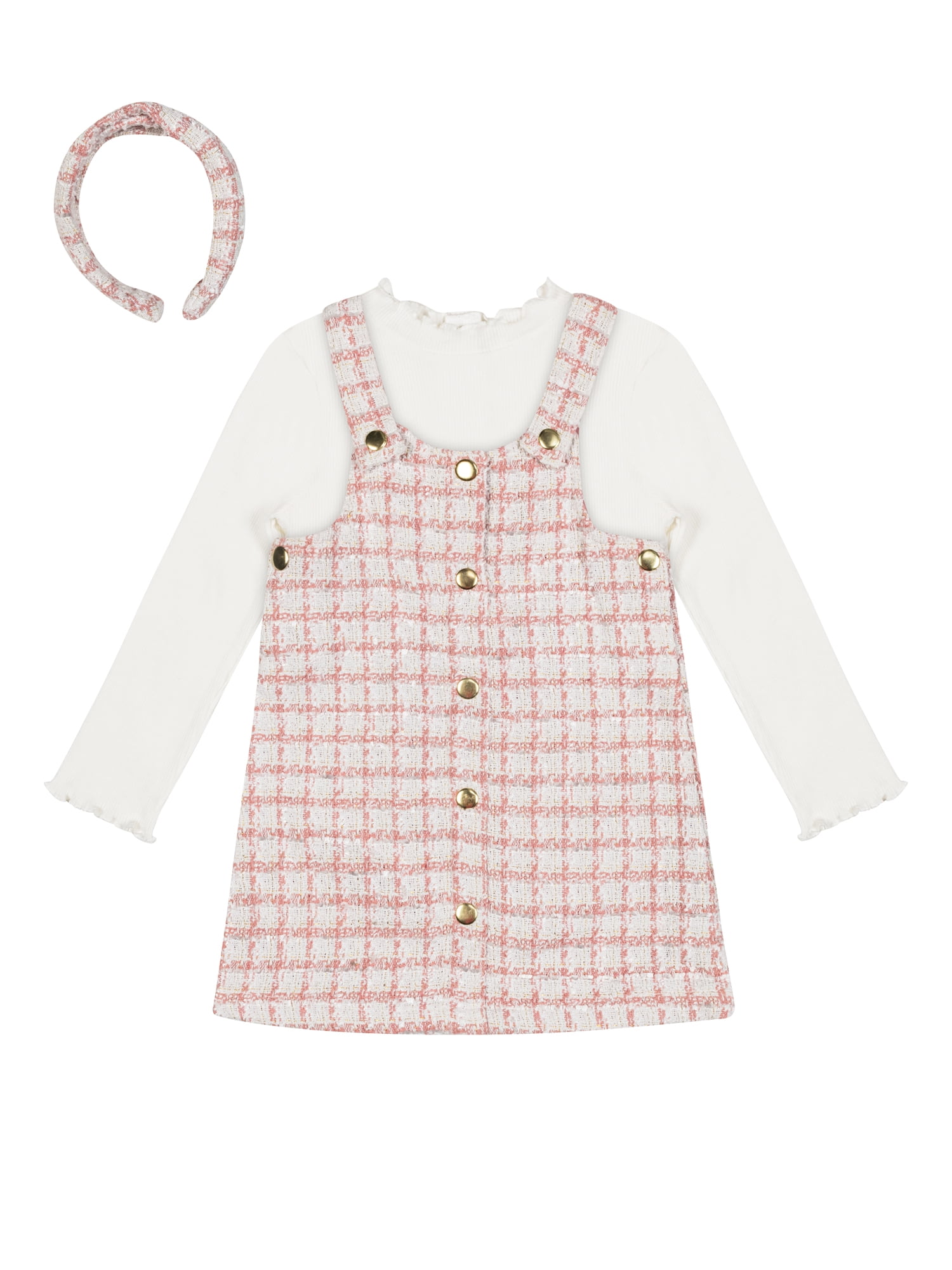 Little Lass Toddler Girls 2-Piece Jumper Set with Coordinating Headband, Sizes 2T-4T