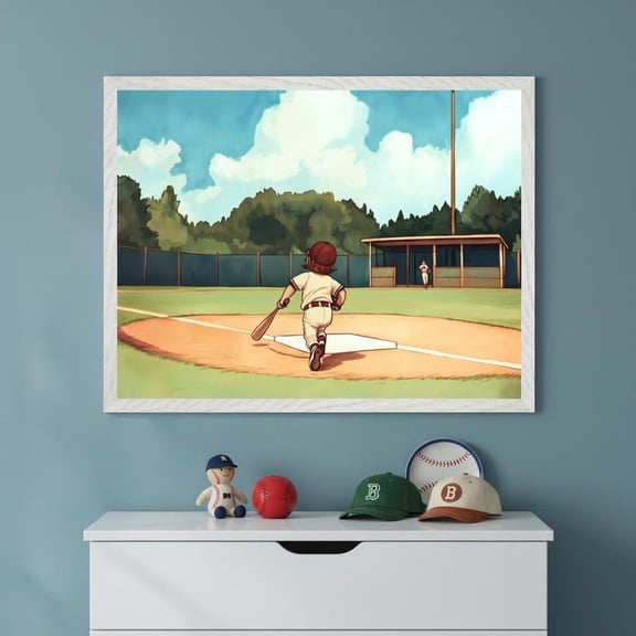Little Leaguer Home Run Sprint Wall Art Baseball Nursery Decor Sports Unframed Paper Print