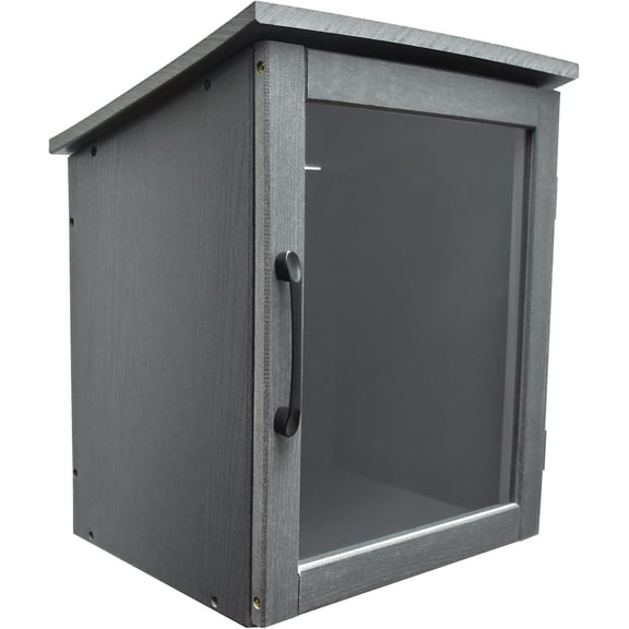 Little Library Box Outdoor HDPE Book Storage Small Deck Patio Cabinet Bin Outside Free Shed Container for Lending Neighborhood Community, Gray