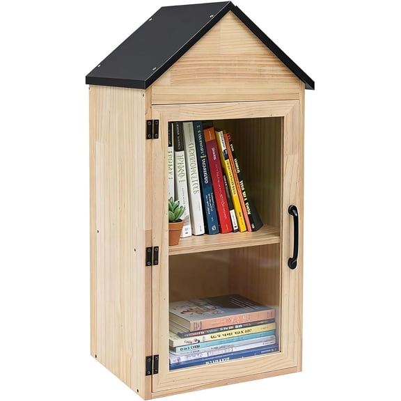 Little Library Box Outdoor, Waterproof Book Exchange Cabinet- Solid Wood Community Sharing Box for Neighborhoods, Schools Reading & Sharing Books (13"×11"×30"-A)