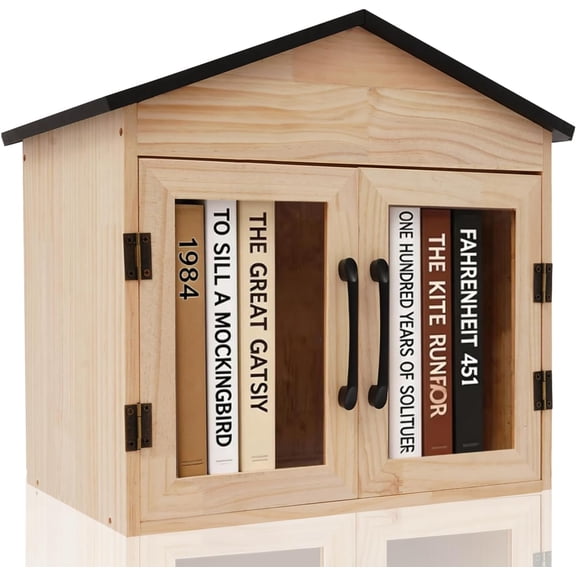 Little Library Box Outdoor, Waterproof Book Exchange Cabinet- Solid Wood Community Sharing Box for Neighborhoods Schools Reading & Sharing Books (16.9"×11"×16.5"-A)