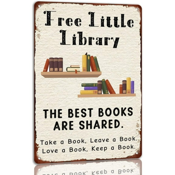Little Library Tin Sign Reading Vintage Metal Sign Wall Art Home Decor For Kitchen Cafe Pub 8x12 Inch