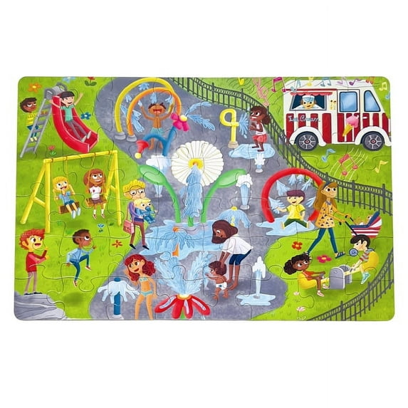 Little Likes Kids - Splash Park Jumbo Puzzle, 48 Pieces, Beginner Jigsaw Floor Puzzle with Multicultural Family Children Preschoolers at Play, Age 4-8