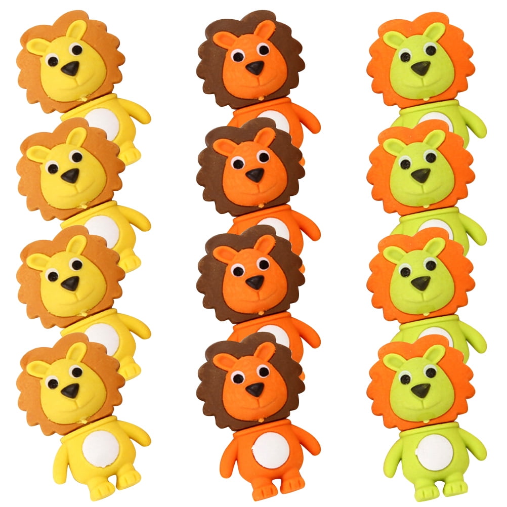 Little Lion Eraser 12 Pcs Kawaii Erasers Cartoon Pencil The Gift ...