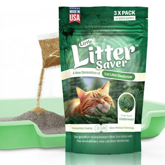 Little Litter Saver | a New Generation Of Cat Litter Box Deodorizer | Unique Formula for Slow Release | Natural Fresh Scent | 3 x 0.5oz bags (Cedarwood)