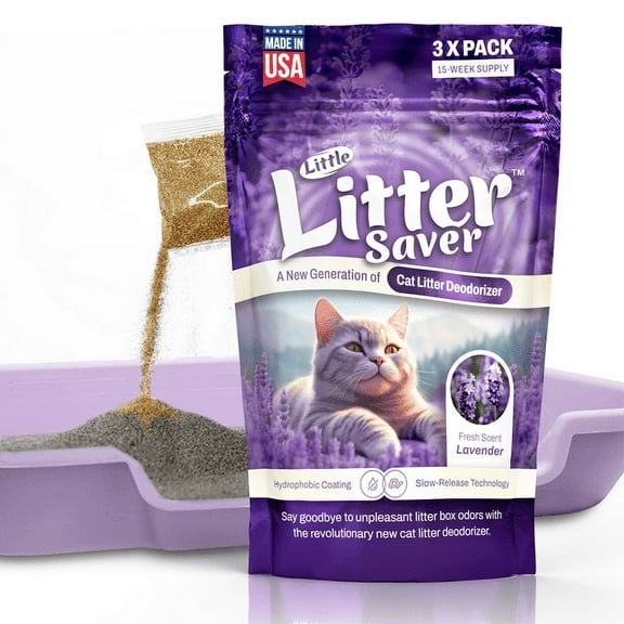 Little Litter Saver | a New Generation Of Cat Litter Box Deodorizer | Unique Formula for Slow Release | Natural Fresh Scent | 3 x 0.5oz bags (Lavender)