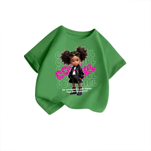 Little Girls Girls Cute Graphic Crewneck Short Sleeve Tee Summer Casual T Shirt Size 5-6T