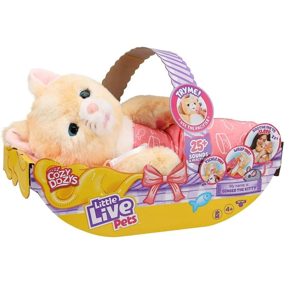 Little Live Pets Cozy Dozy Ginger The Kitty, Interactive Plush Toy 25+ Sounds and Reactions Ages 4+